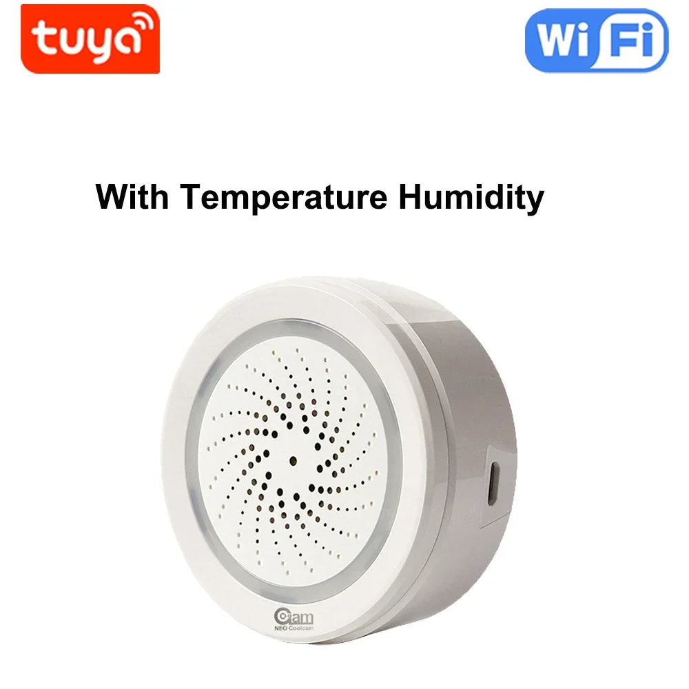 Sirene Inteligente Tuya WiFi com Sensor de Temperatura e Umidade Alarme Sonoro e Visual
