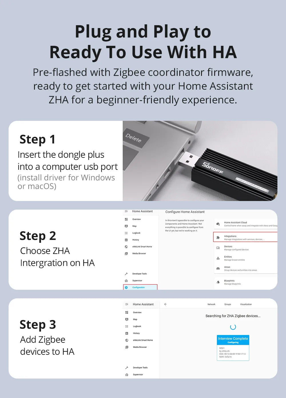 SONOFF ZBDongle-E - Gateway USB Zigbee 3.0 - Chipset EFR32MG21 - ZHA Zigbee2MQTT - Controle de Voz