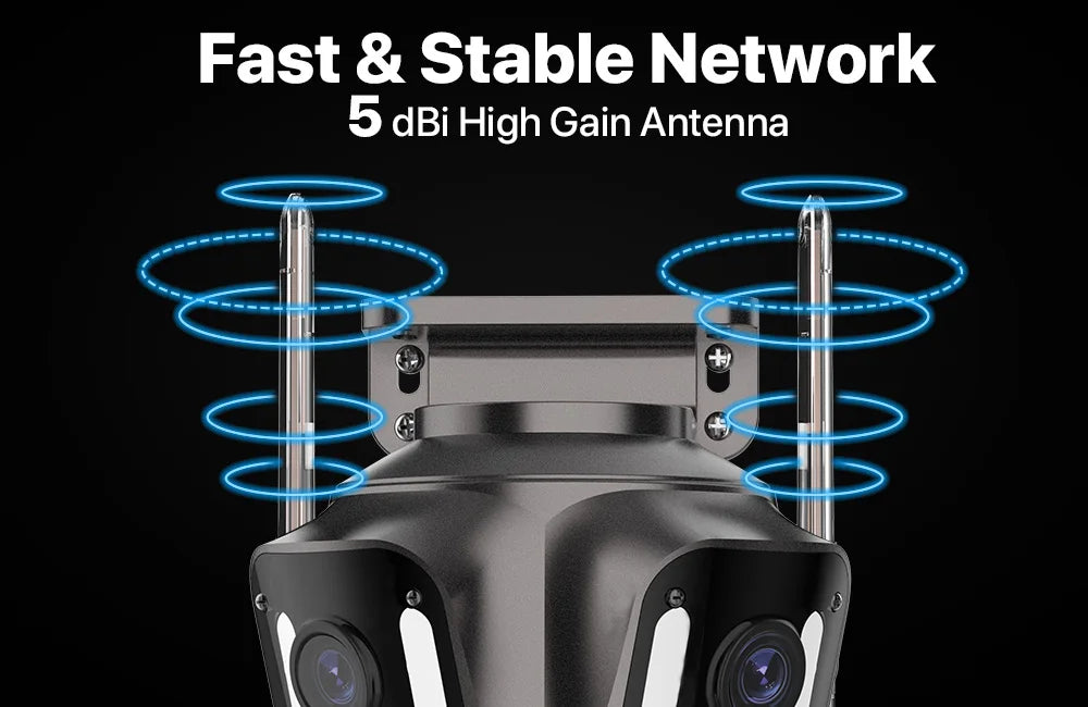 Câmera de Segurança IP WiFi 4K Três Telas com Lente Dupla PTZ Detecção IA e IP66 À Prova D'Água iCsee