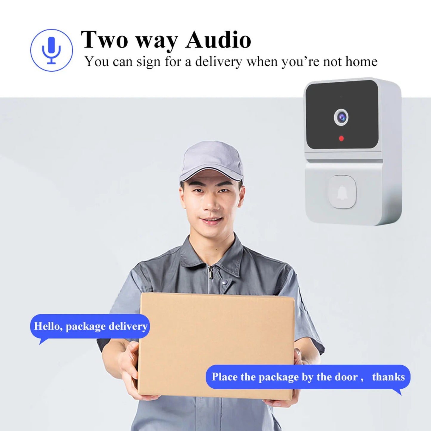 Campainha de vídeo inteligente wi-fi, câmera de vídeo, visão noturna, detecção de movimento ai, ip66, à prova d'água, compartilhamento multiusuário para ambientes internos