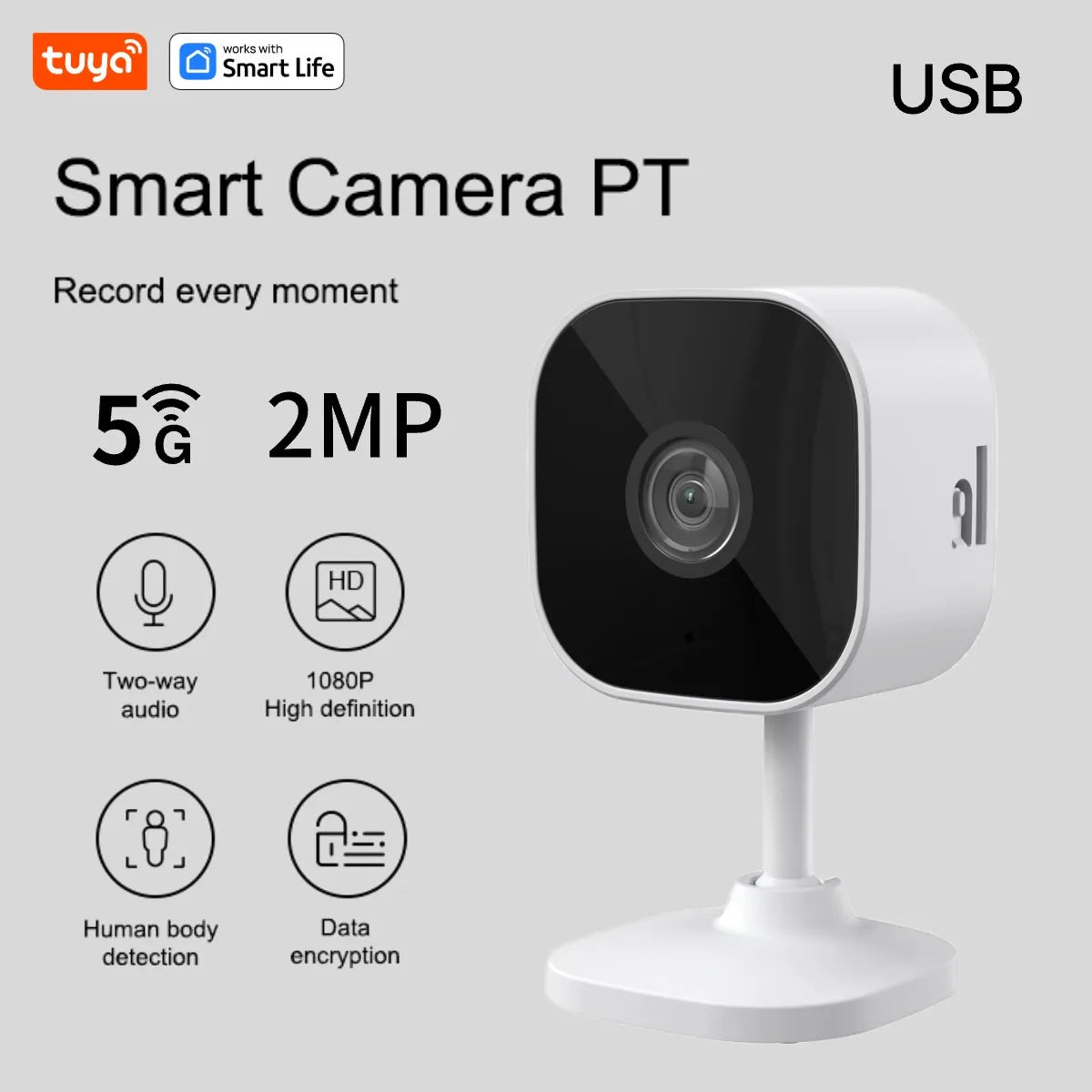 Câmera de Segurança Tuya Smart 1080p Full HD WiFi com Rastreamento de Movimento, Áudio Bidirecional para Bebês e Pets