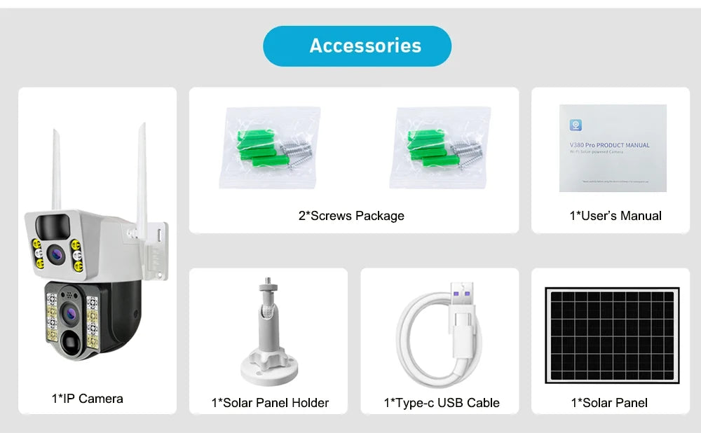 Câmera Solar 4K 8MP V380 - Lente Dupla - 4G/WiFi - PTZ 355° - Visão Noturna Colorida - PIR