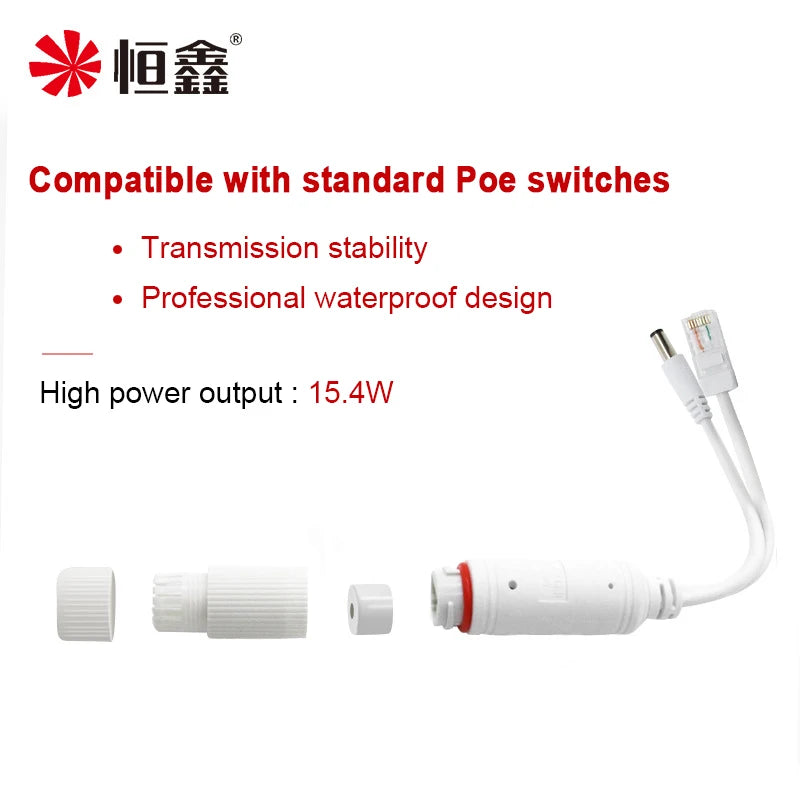 Divisor PoE À Prova D'Água 48V para 12V - Adaptador Vídeo Alimentação Câmera IP Externo Compacto
