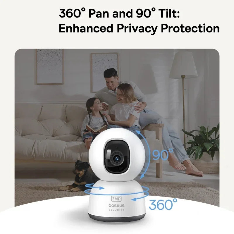 Câmera de Segurança Baseus 3MP 2K Pan & Tilt WiFi com Rastreamento IA, Visão 360° e Áudio Bidirecional