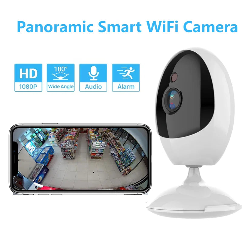 Câmera olho de peixe ICSEE 180 graus grande angular 1.44mm Len visão noturna 1080P segurança doméstica VR Wifi câmera panorâmica inteligente AI