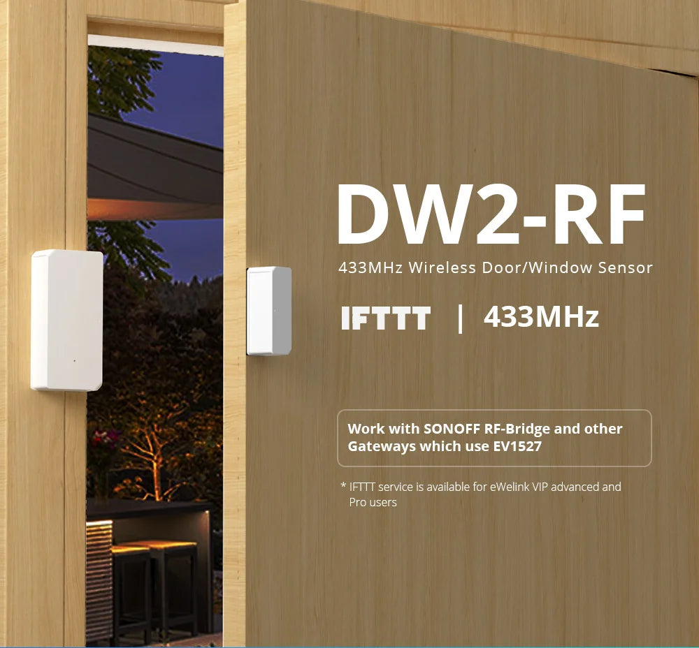 Sensor de Porta e Janela SONOFF DW2-RF 433MHz - Sem Fio - Automação Residencial