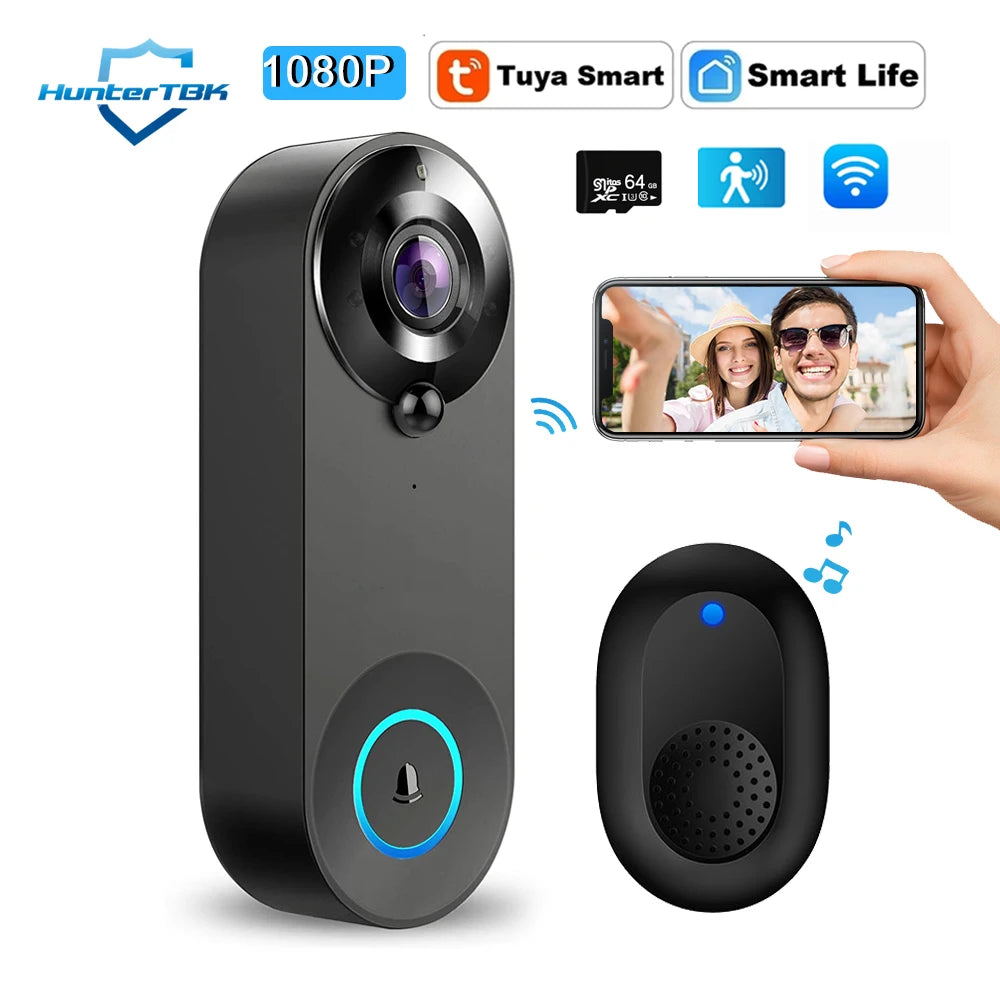 Campainha Inteligente WiFi com Câmera 2MP | Detecção PIR, Áudio Bidirecional e TUYA – HunterTBK