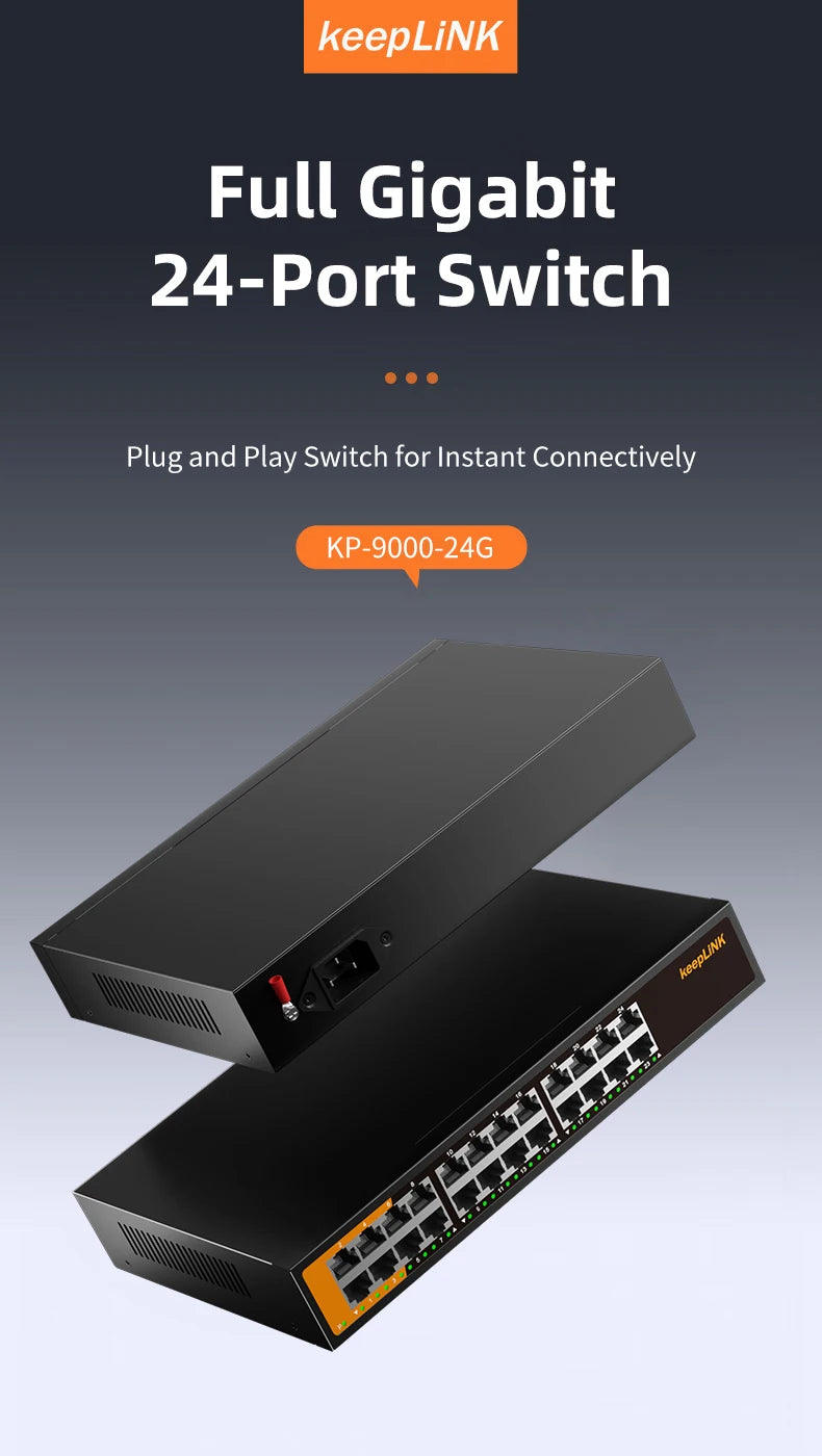 Switch Ethernet Gigabit de 24 portas KeepLiNK Plug and Play não gerenciado