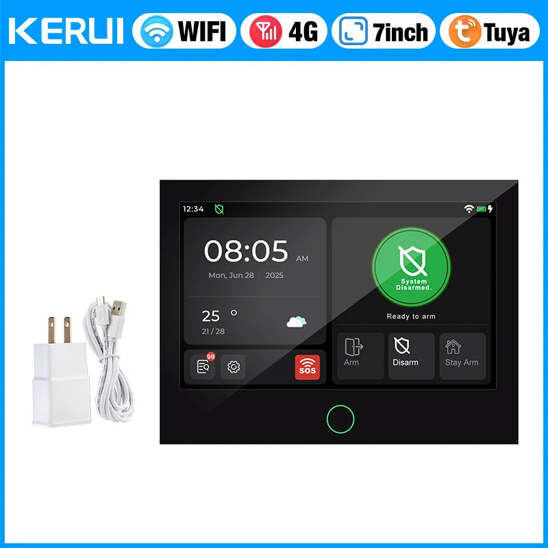 Central de Alarme KERUI G70 Tuya WiFi 4G Tela Touch 7" + Sensor PIR P10 FSK 100 Zonas Sistema Inteligente - KERUI