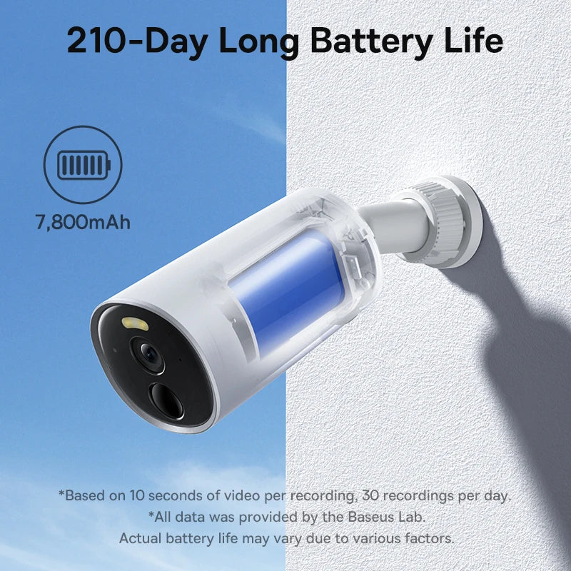 Câmera de Segurança Baseus B1 2K WiFi Sem Fio com Bateria 7800mAh, Gravação 24/7 e Armazenamento Interno 8GB