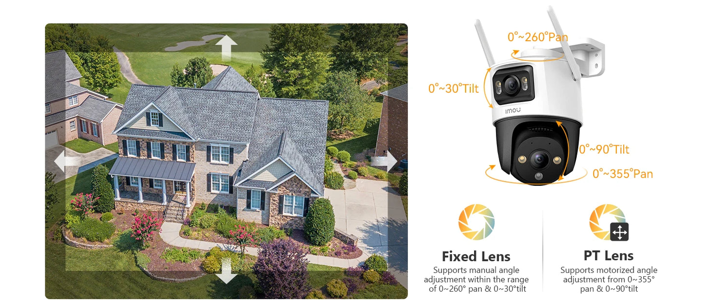 Câmera IMOU Cruiser Dual 2 10MP PTZ WiFi com Lente Dupla, Luz de Alerta Vermelha e Azul, Detecção de Veículos e Pessoas