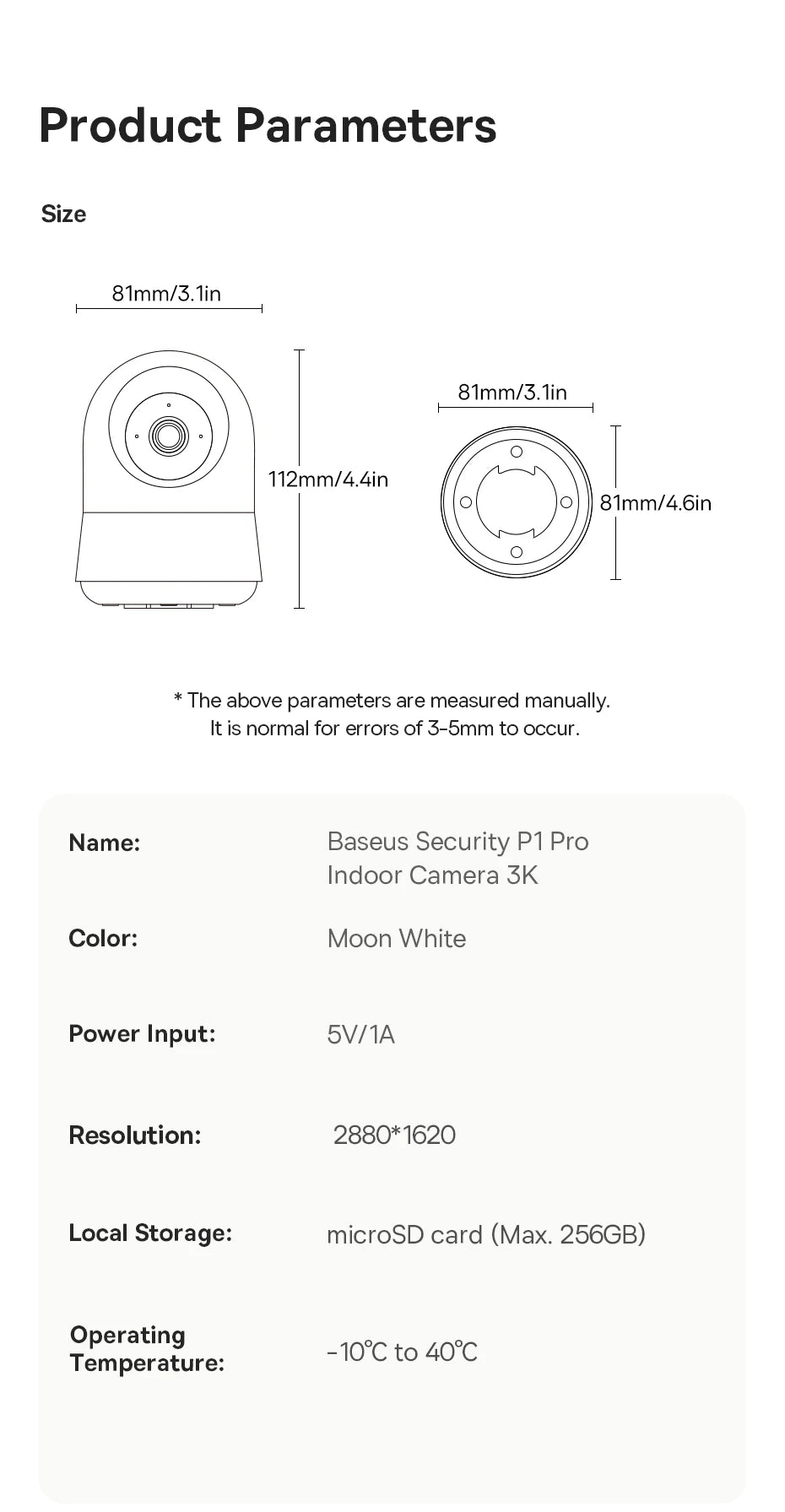 Câmera Baseus P1 Pro 5MP 3K WiFi Dual Band 2.4G/5G 360° com IA Quádrupla