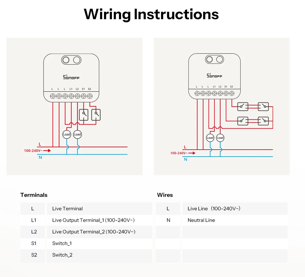 Interruptor Inteligente Zigbee 2 Gang Sem Fio Neutro Ultra Compacto SONOFF MINI DUO-L