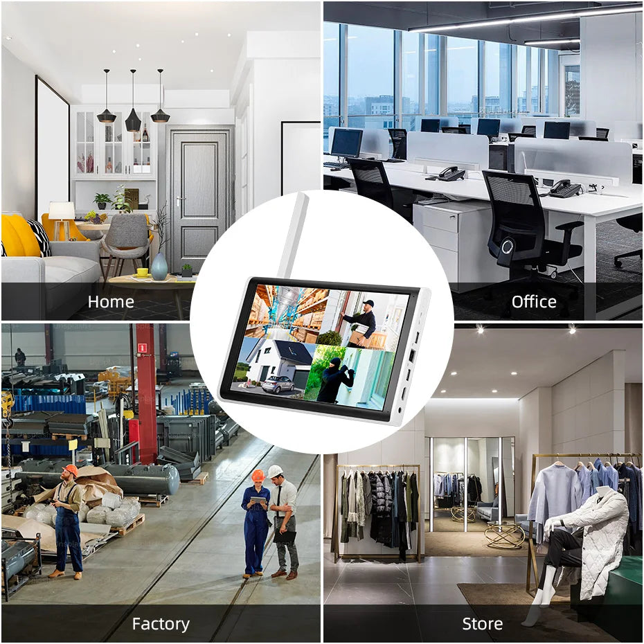 NVR 8 Canais WiFi 4MP/5MP com Tela 10.1" H.265 ONVIF para Câmeras Sem Fio - Kerui N1008L