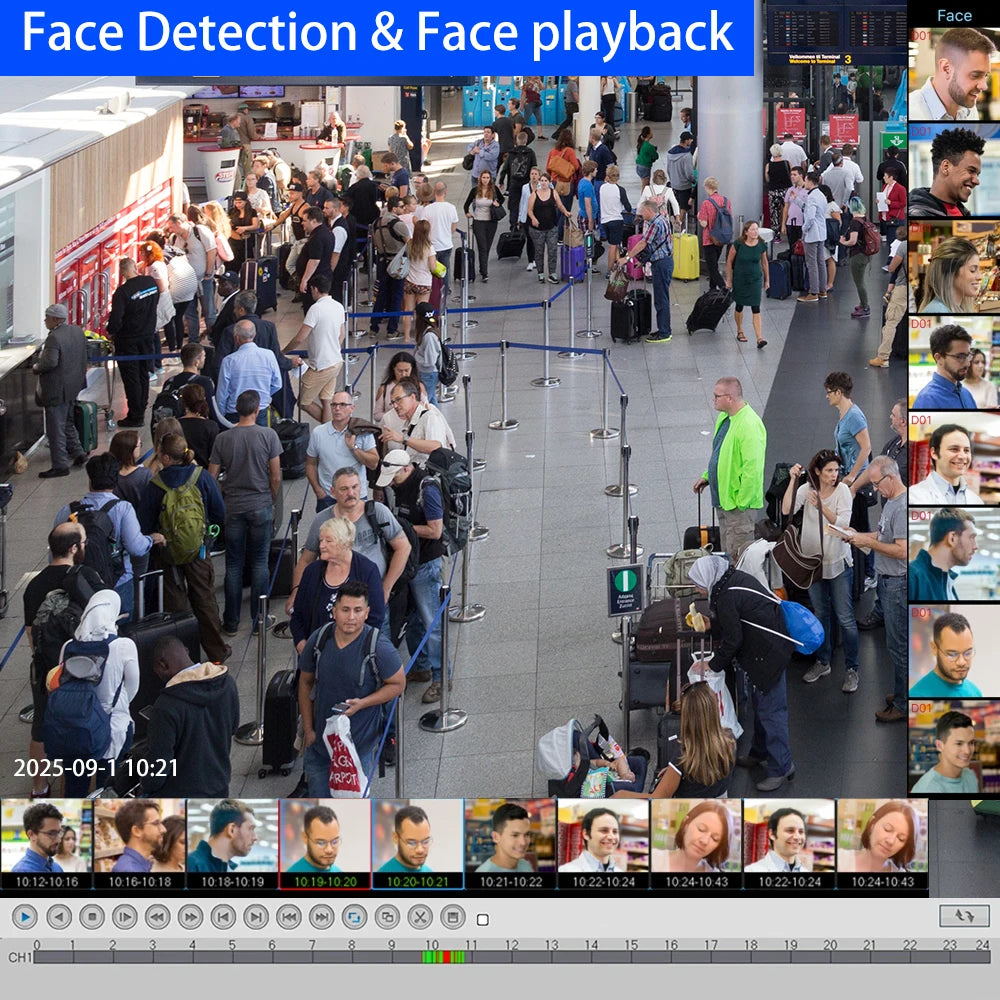 NVR para sistema de câmera de segurança 4K 10CH Gravador de vídeo em rede 4K PoE Câmera IP Detecção facial Gravação 24 horas por 7 (HDD não incluído)