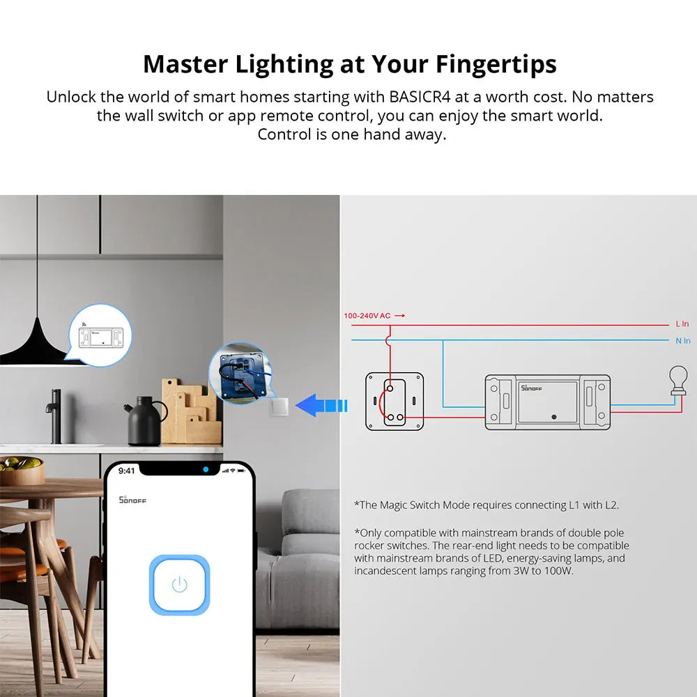 SONOFF-Básico R4 Casa Inteligente Interruptor WiFi, Módulo De Controle Remoto, Modo De Interruptor Mágico Via Ewelink APP, Funciona com Alexa, DIY