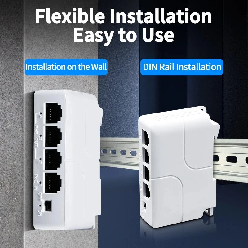 Extensor PoE TelDaykemei 4 Portas Repetidor - Transmissão IP Câmera NVR Switch Compacto 82x52x23mm CE FCC