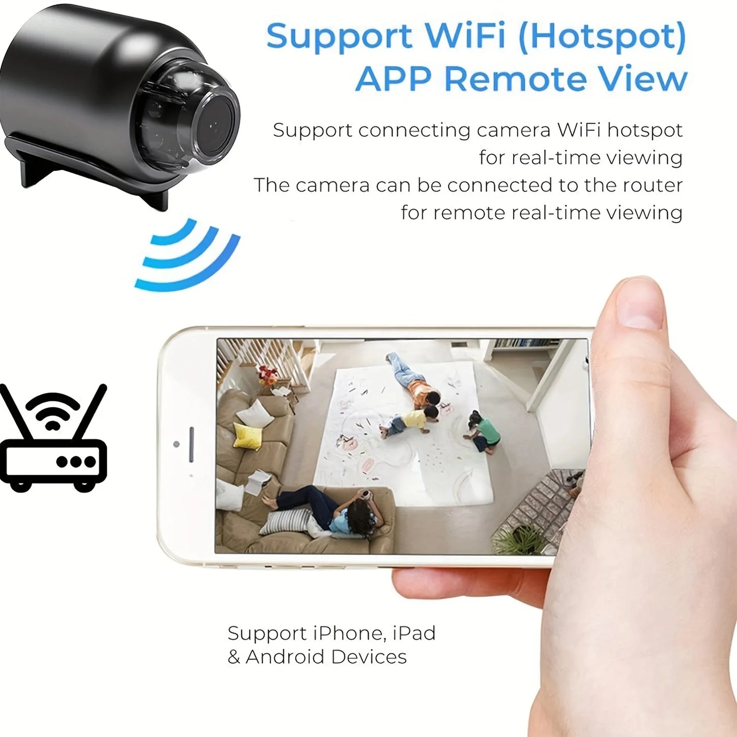 Mini Câmera WiFi 1080P – Portátil, USB, Visão Noturna, Detecção de Movimento e Alarme Remoto