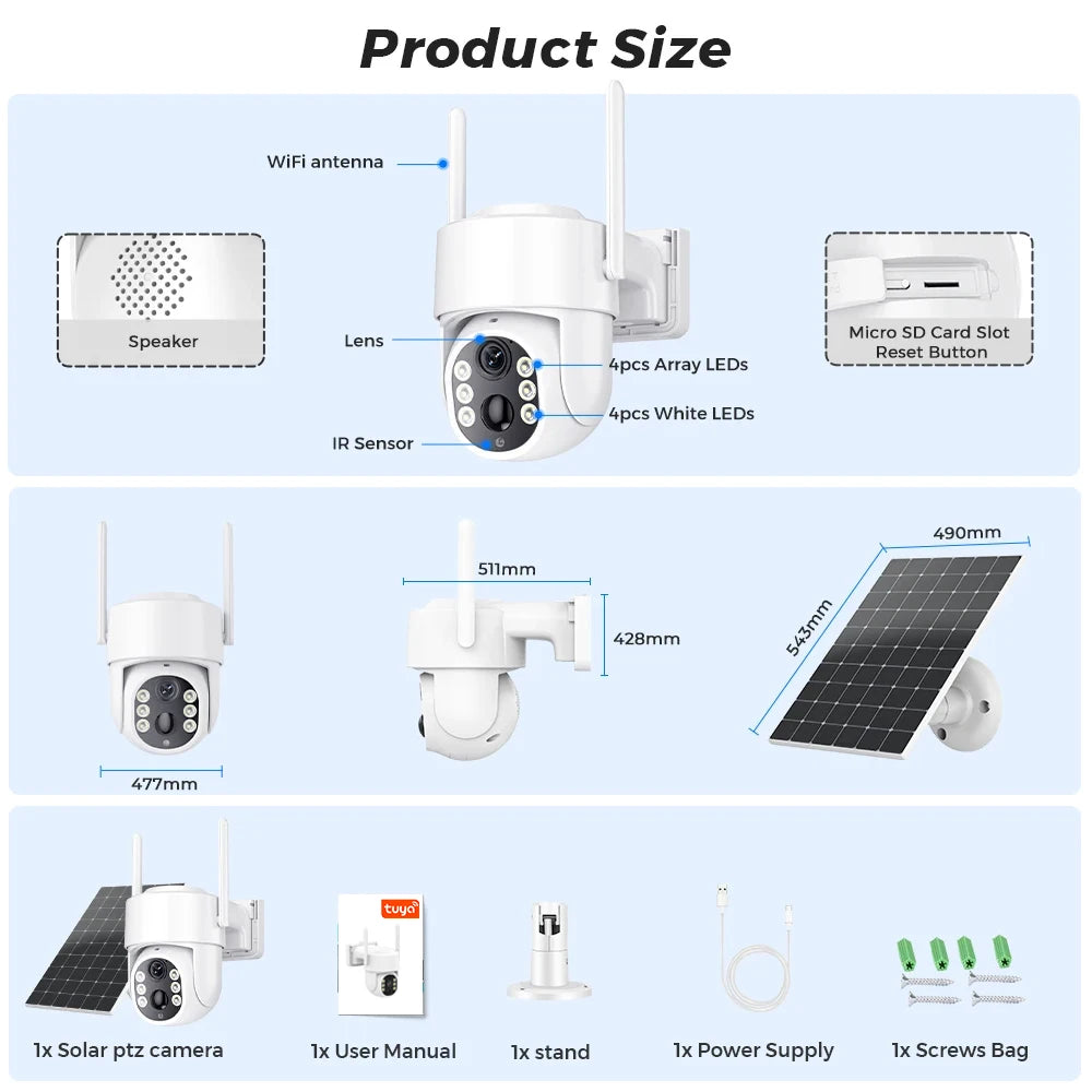 2k 4mp tuya câmera de segurança inteligente sem fio ao ar livre wifi câmera movida a energia solar cor cheia visão noturna humano rastreamento automático ip65