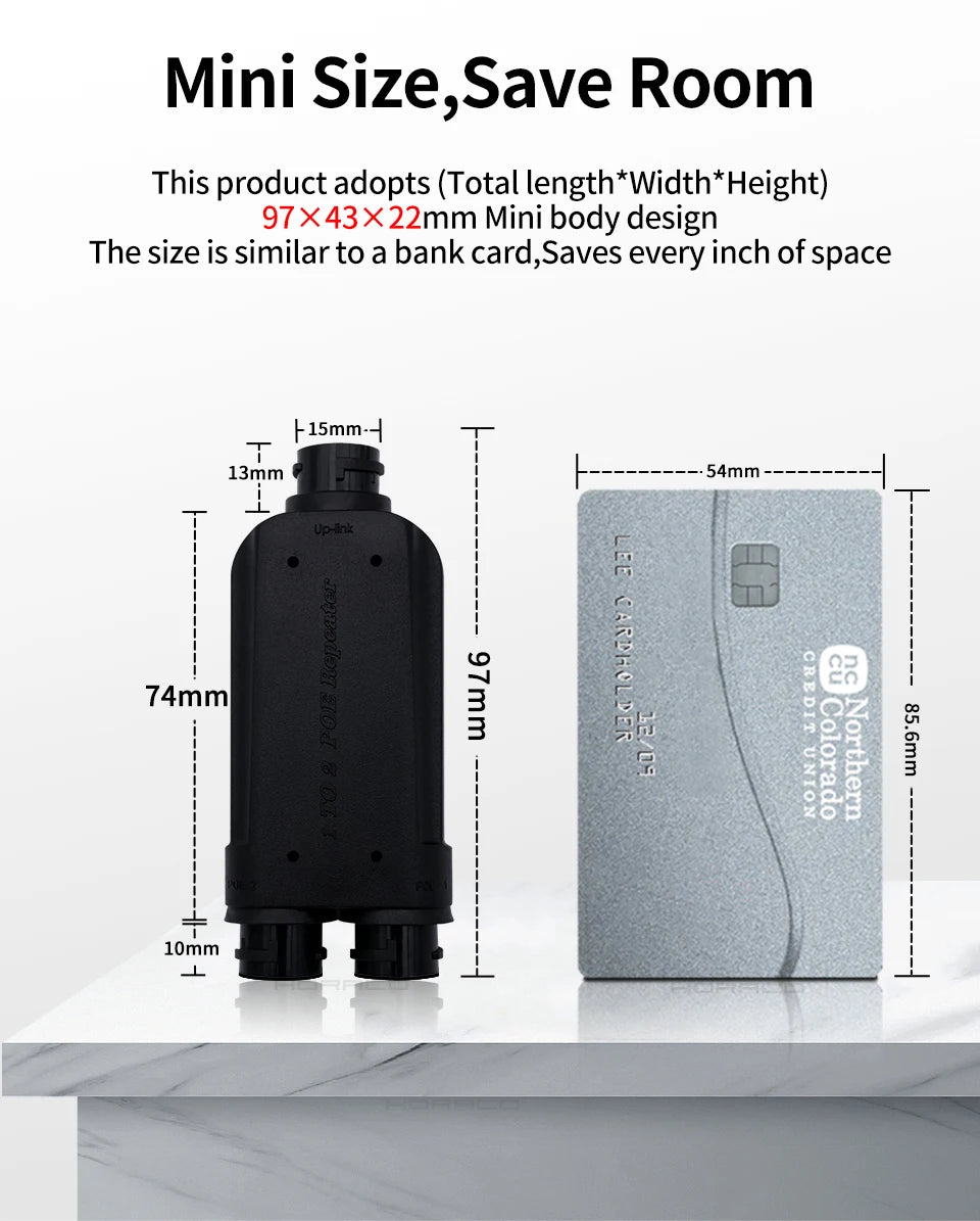 Repetidor PoE HORACO 2 Portas À Prova D'Água IP66 - 1 para 2 IEEE 802.3af/at 10/100Mbps 30W Externo Câmera