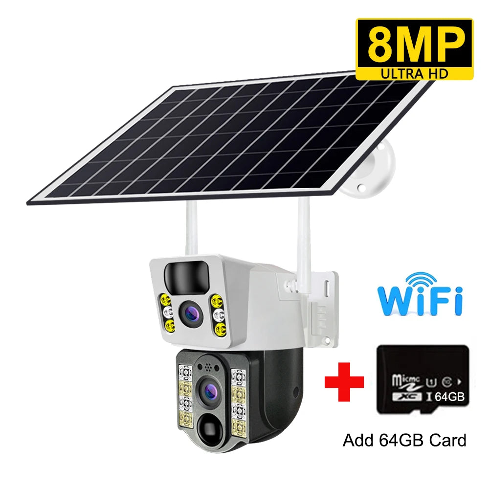 Câmera Solar 4K 8MP V380 - Lente Dupla - 4G/WiFi - PTZ 355° - Visão Noturna Colorida - PIR