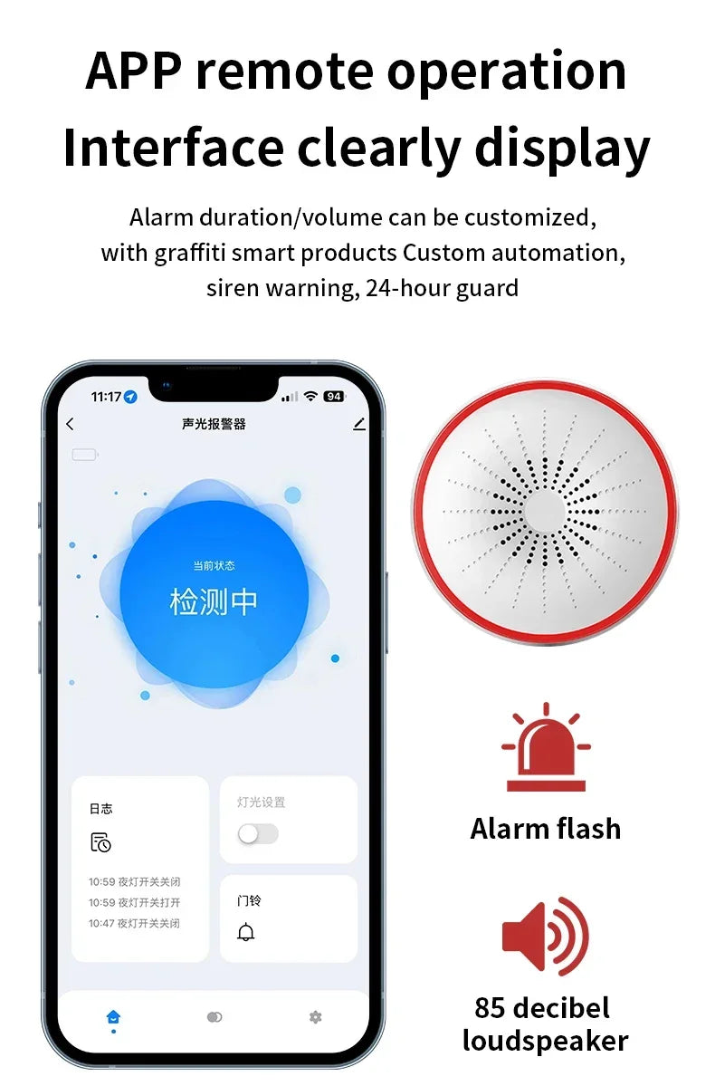 Tuya wifi zigbee sirene sem fio ligado inteligente som-luz alarme chifre detector agarrado emits instantâneo som-luz alarme app contr