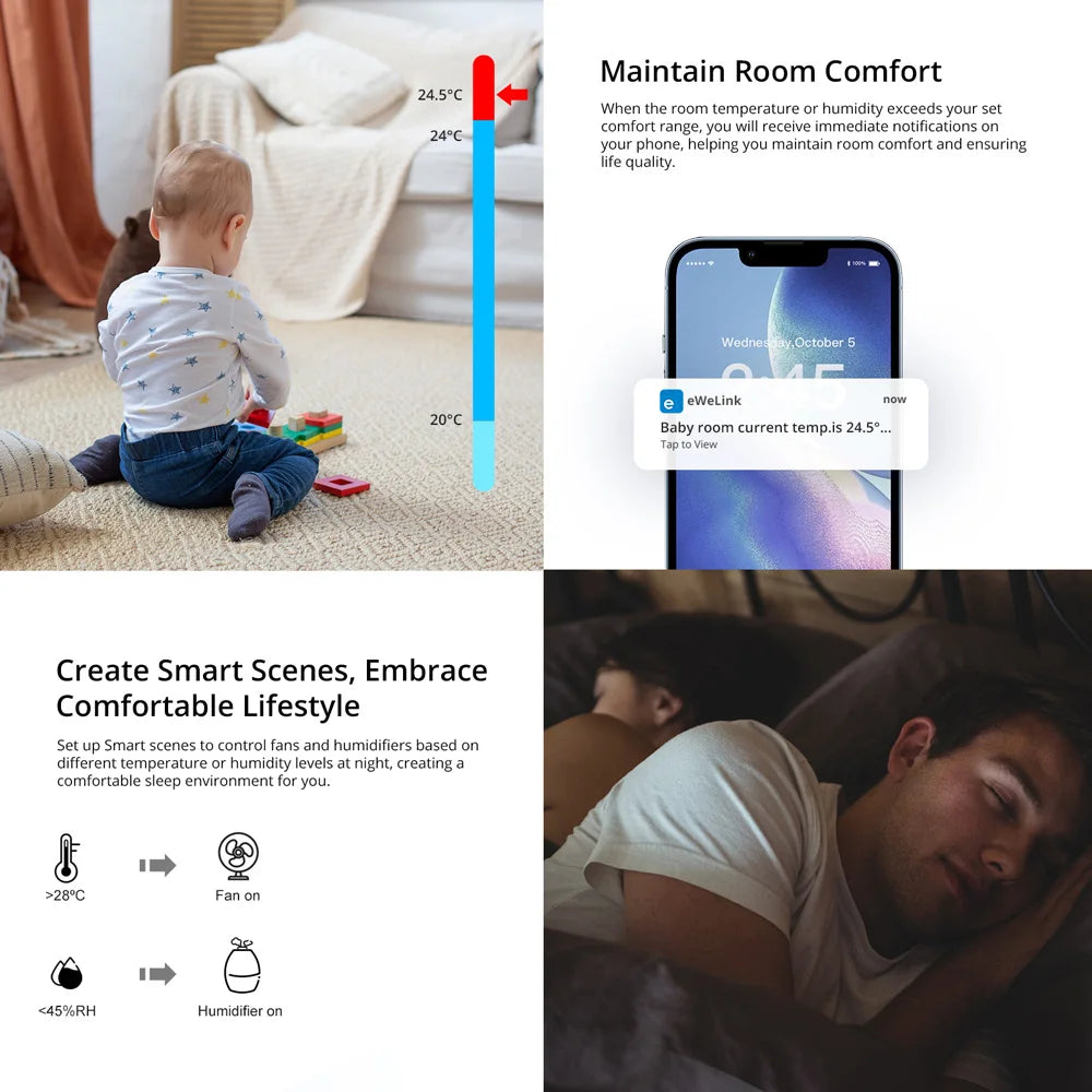 Sensor Inteligente SONOFF SNZB-02P - Temperatura e Umidade Zigbee 3.0 com Alertas + Automação eWeLink | Bateria 2 Anos