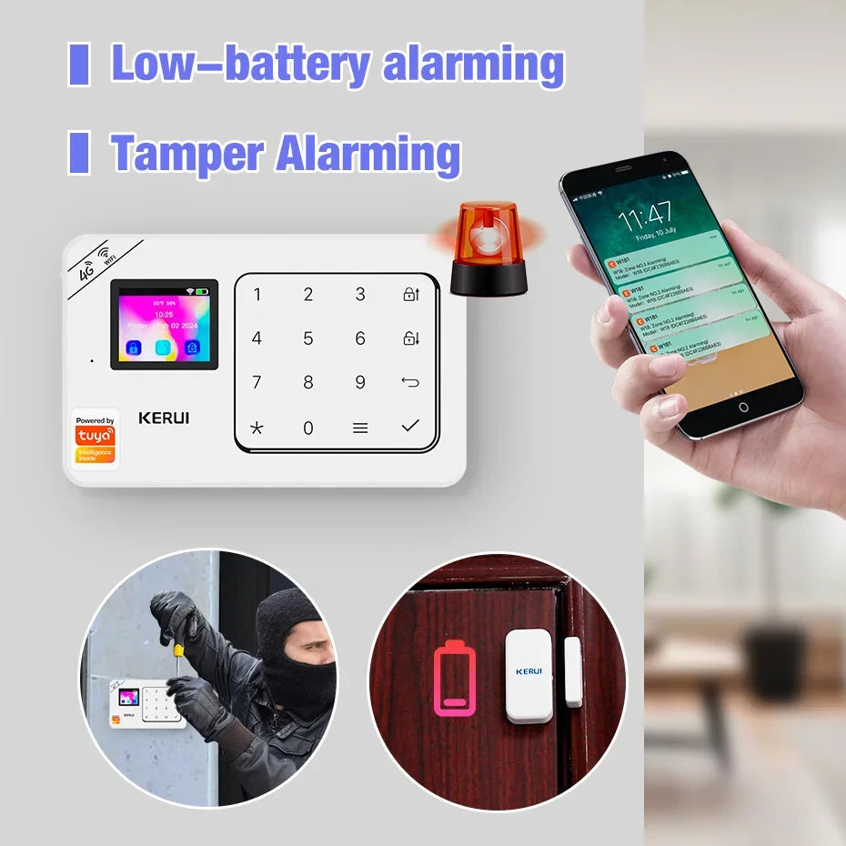 Sistema de Alarme Inteligente WiFi/4G com Sensor PIR Teclado e Alexa - Kerui W184 Tuya