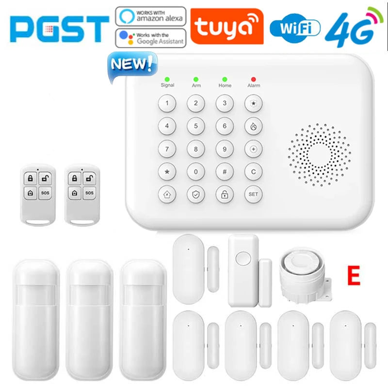 Pgst 4g wifi proteção de segurança alexa tuya vida inteligente automação residencial porta movimento sensor magnético alarme sistema segurança kit a01