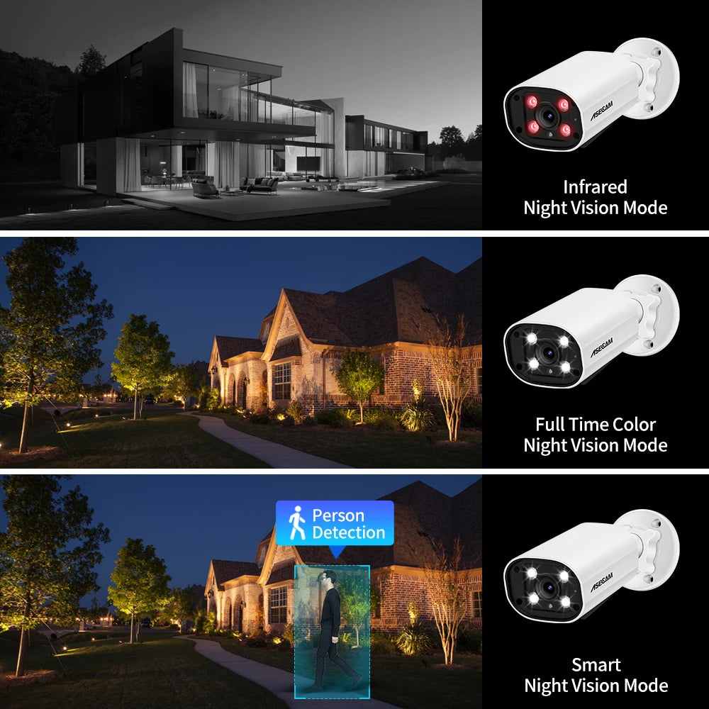 Câmera IP PoE 8MP 4K Bullet com Microfone Detecção Humana H.265 ONVIF IP67 Visão Noturna Colorida - ASECAM