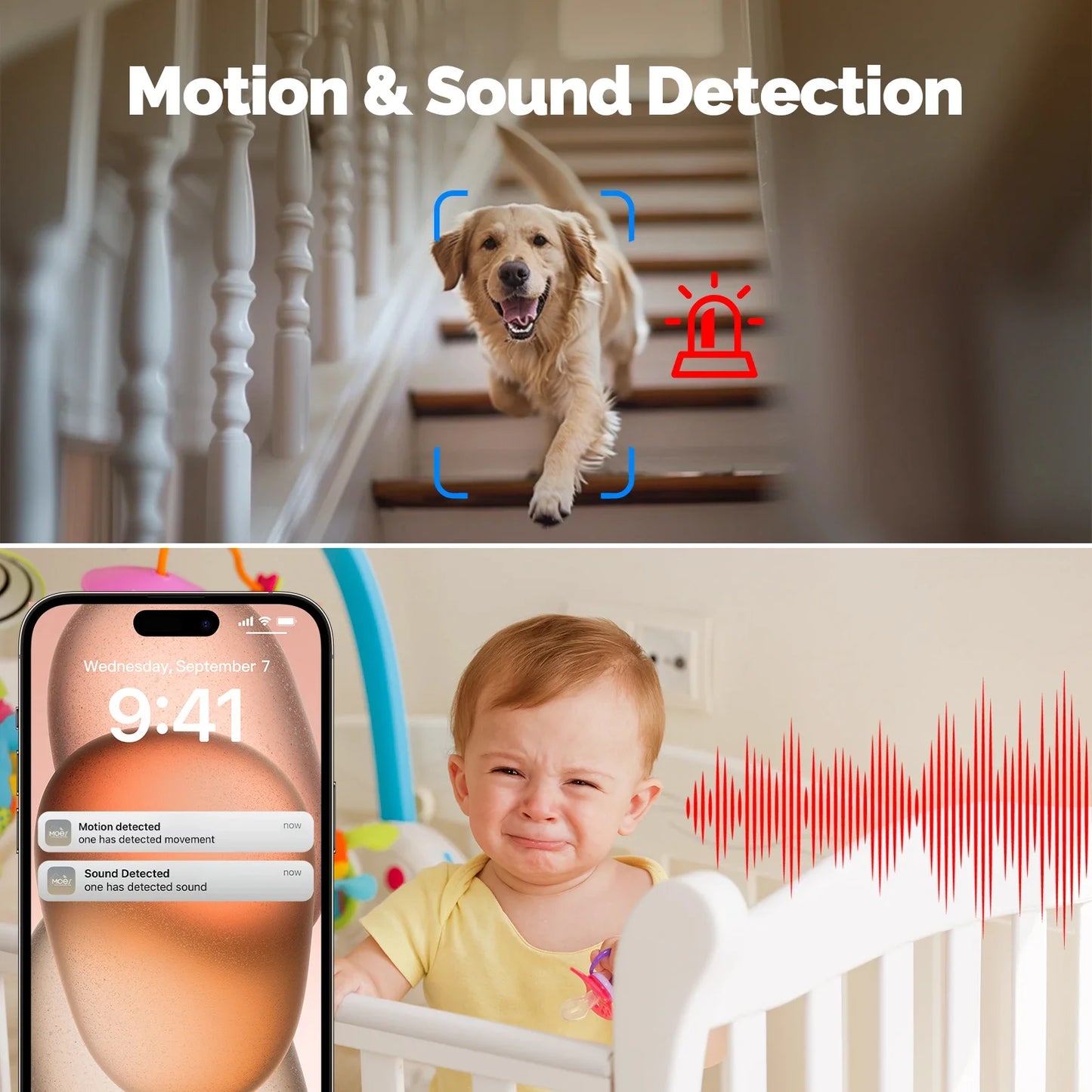 Câmera de Segurança MOES Tuya WiFi 4MP HD Pan/Tilt com Visão Noturna Infravermelha, Detecção de Movimento e Som, Patrulha Panorâmica