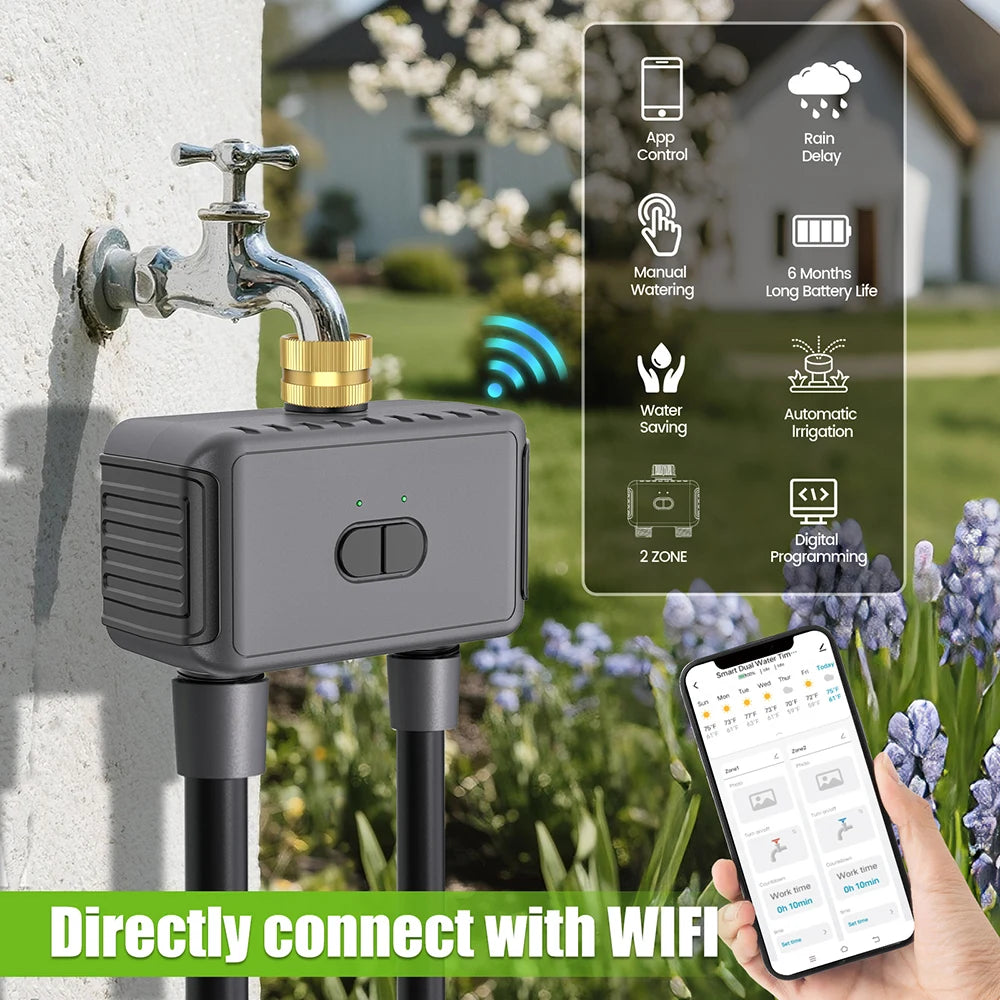 Tuya wi fi temporizador de água automático waterer 2 saídas sistema rega irrigação controle app sprinkler programador para jardim gramado