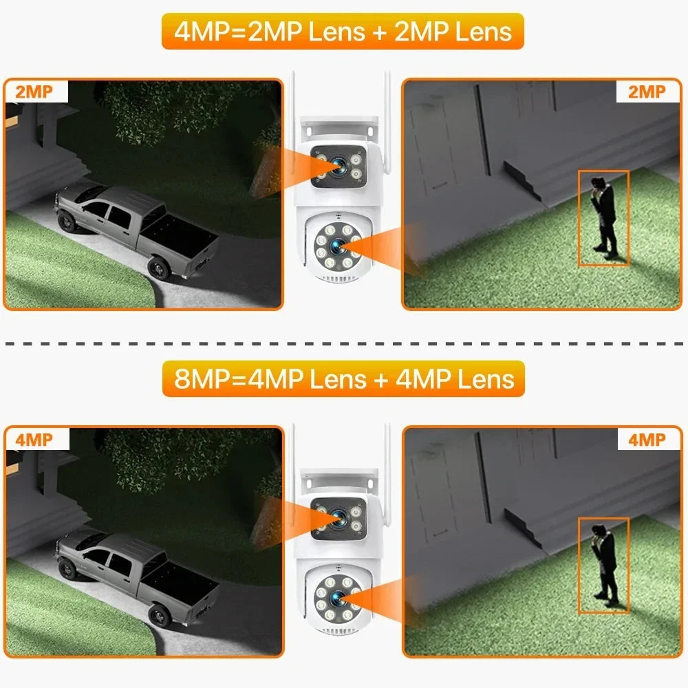 Tuya câmera ip de segurança sem fio ao ar livre 4k 8mp hd lente dupla externa wifi câmera ptz rastreamento automático câmera de vigilância de rua
