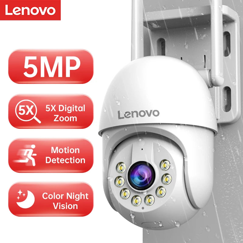 Câmera PTZ WiFi Lenovo 5MP – Externa, Zoom 4x, Visão Noturna Colorida e Áudio Bidirecional