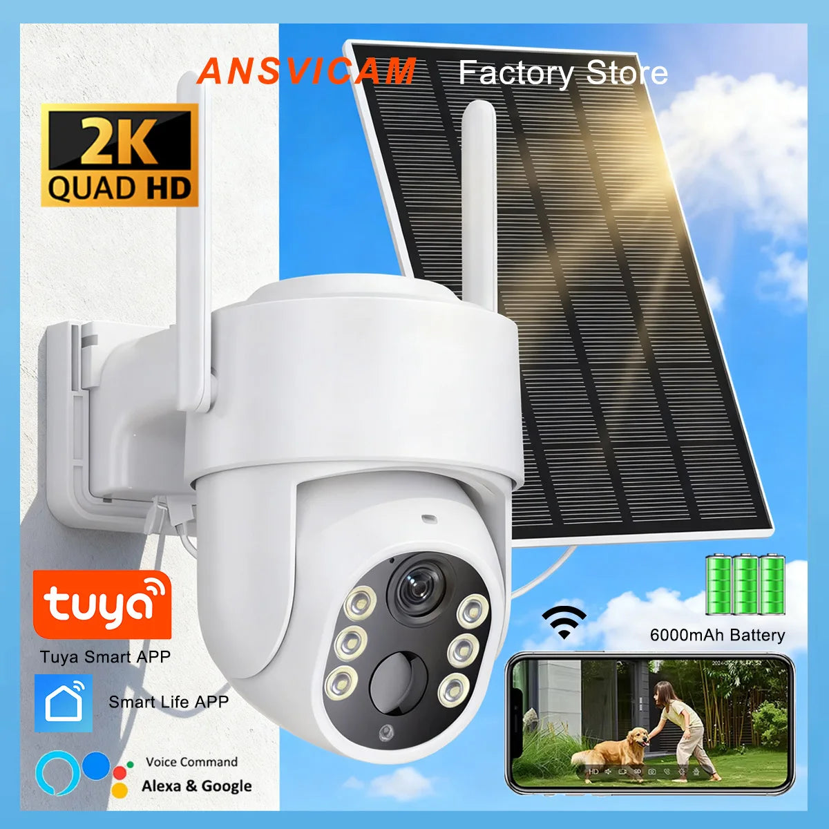 2k 4mp tuya câmera de segurança inteligente sem fio ao ar livre wifi câmera movida a energia solar cor cheia visão noturna humano rastreamento automático ip65