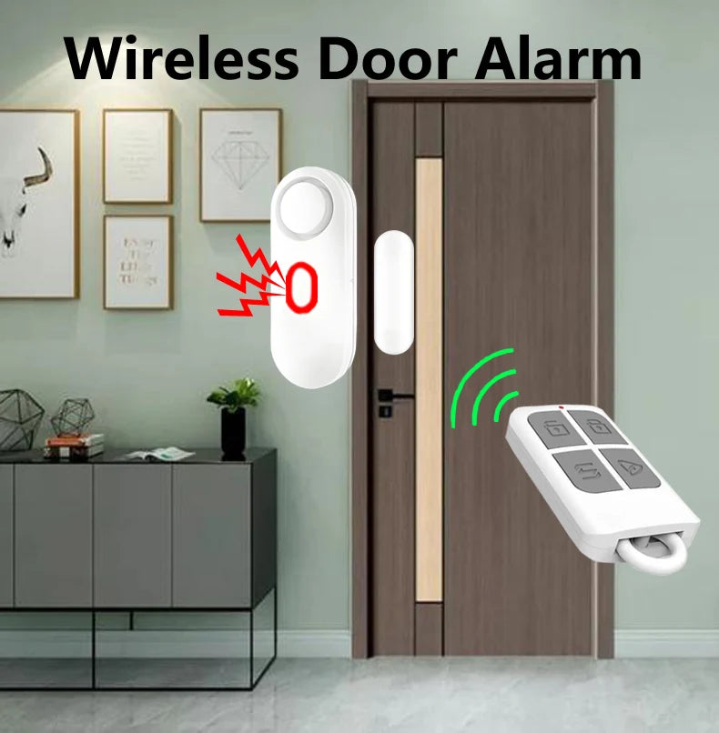 Alarme de janela de porta sem fio com controle remoto, 3 modos (bem/porta aberta/alarme), instalação de montagem em fita dupla face,