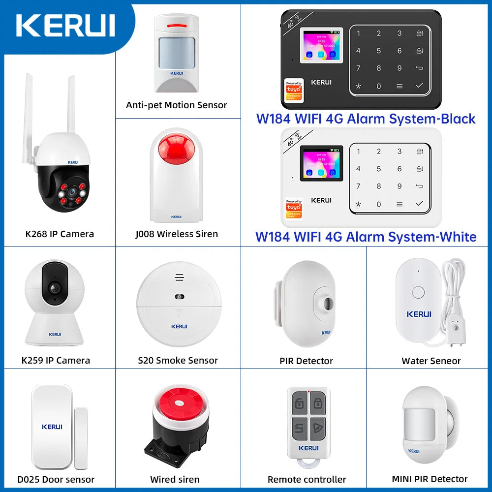 Sistema de Alarme Inteligente WiFi/4G com Sensor PIR Teclado e Alexa - Kerui W184 Tuya