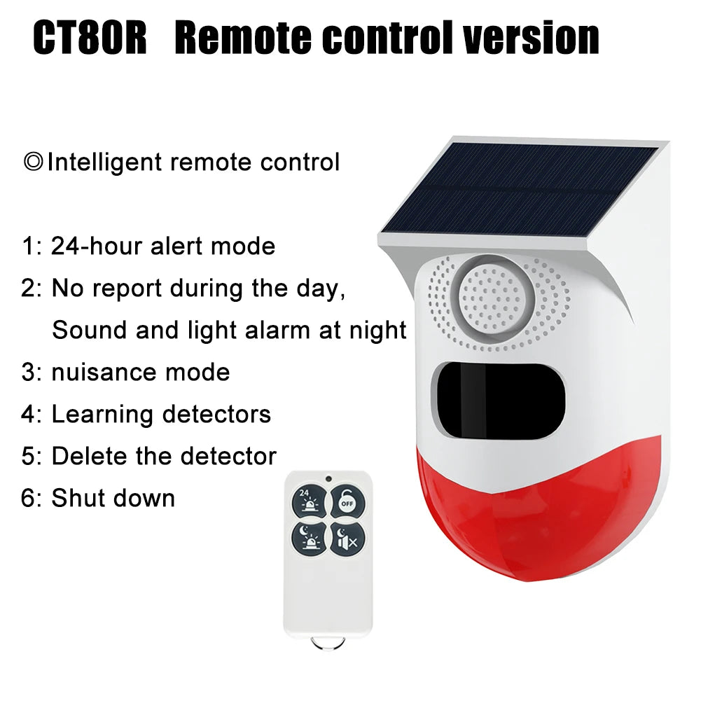 Alarme infravermelho solar ao ar livre PIR, Smart WiFi Siren, impermeável, sem fio, sensor estroboscópico anti-roubo, várias versões disponíveis, 433MHz