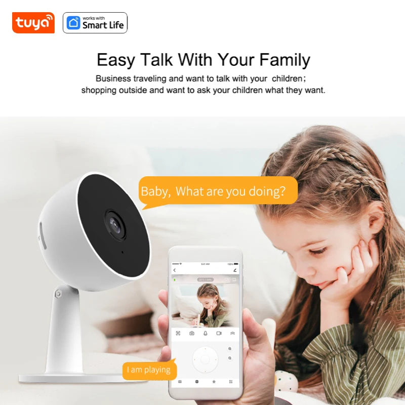 Câmera de Segurança Tuya Smart 1080p Full HD WiFi com Rastreamento de Movimento, Áudio Bidirecional para Bebês e Pets