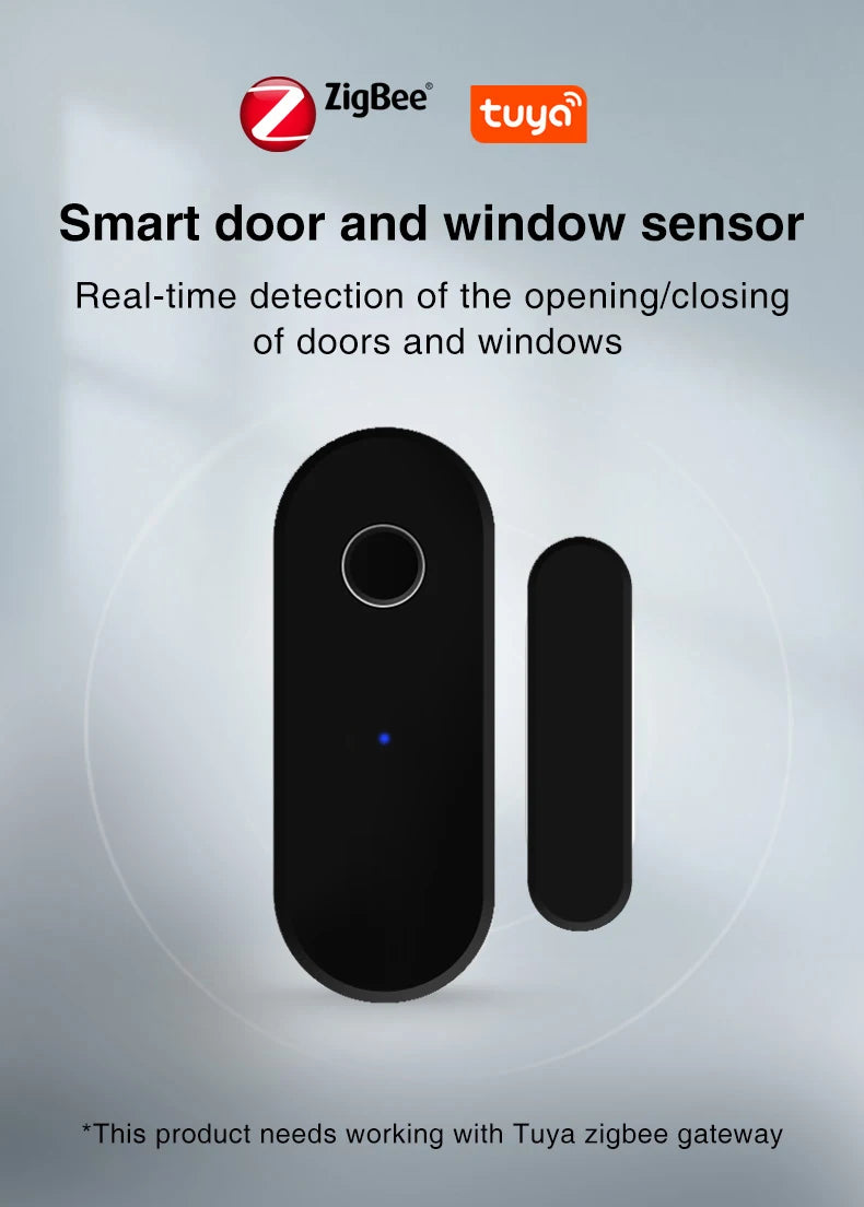 Sensor de Porta e Janela Zigbee Tuya - Detector de Abertura - Smart Life App - Requer Gateway