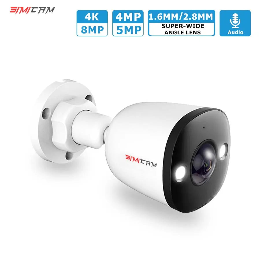Câmera Bullet IP POE 4MP/5MP/8MP | Lente Ultra Grande Angular 140°, Visão Noturna Colorida e ONVIF – SIMICAM