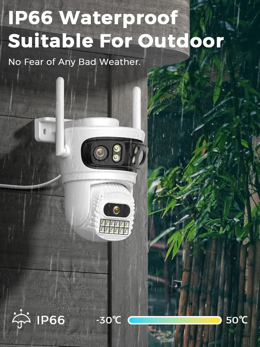 Câmera IP WiFi ZRHUNTER A56 12MP 6K Tripla Lente PTZ Detecção Humana IA Rastreamento Automático Visão Noturna Colorida IP66 App ICSEE - ZRHUNTER