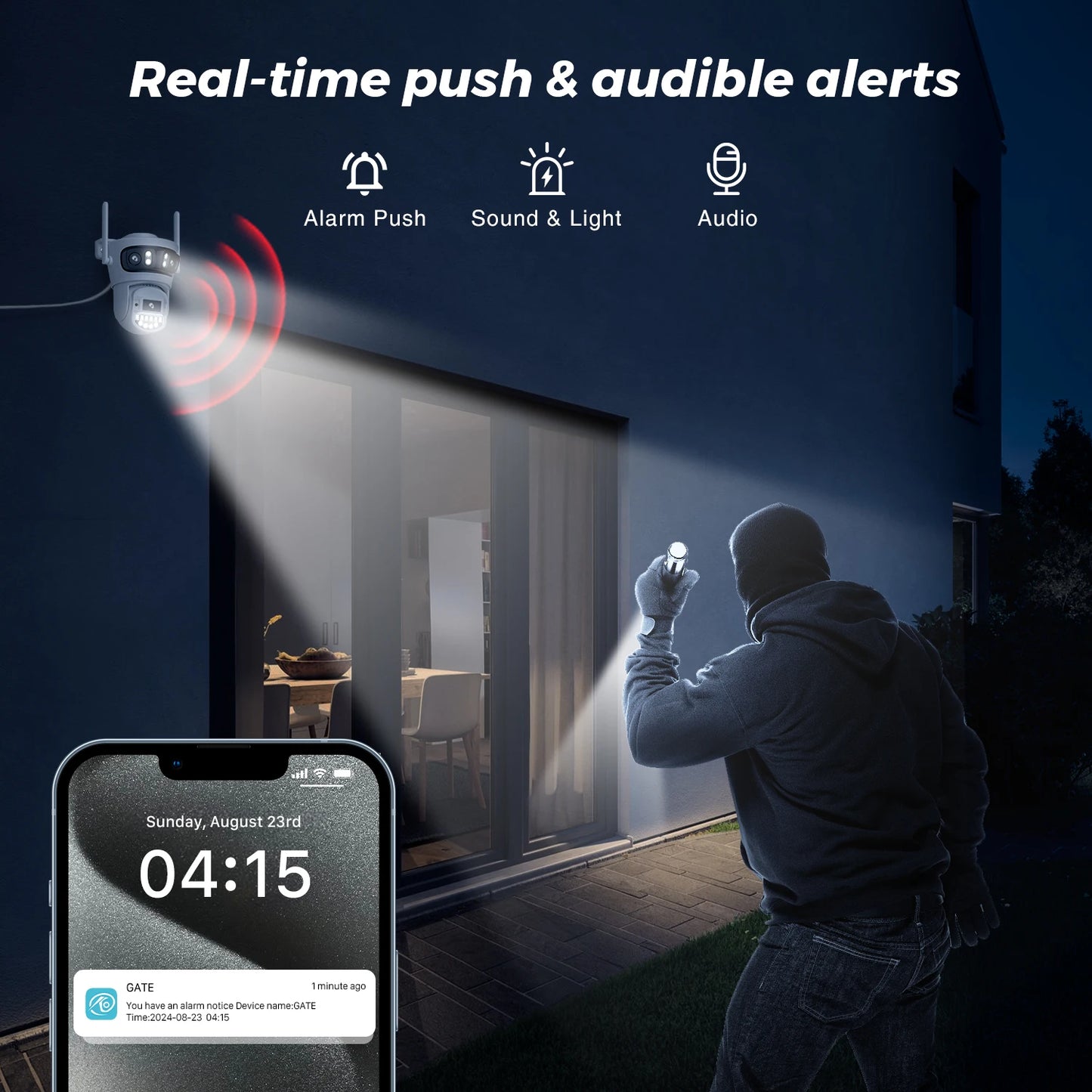 BESDER 15MP Wifi Câmera IP PTZ 10MP Três Tela 180 °   Proteção de segurança CCTV de 8MP com rastreamento automático externo grande angular O-Kam Pro