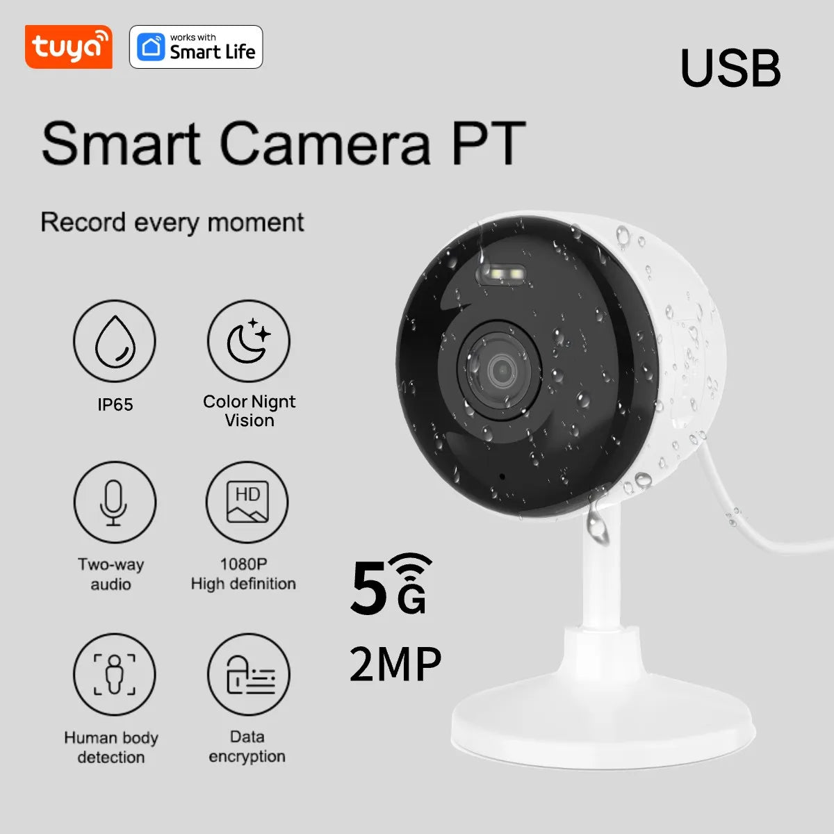 Câmera de Segurança Tuya Smart 1080p Full HD WiFi com Rastreamento de Movimento, Áudio Bidirecional para Bebês e Pets