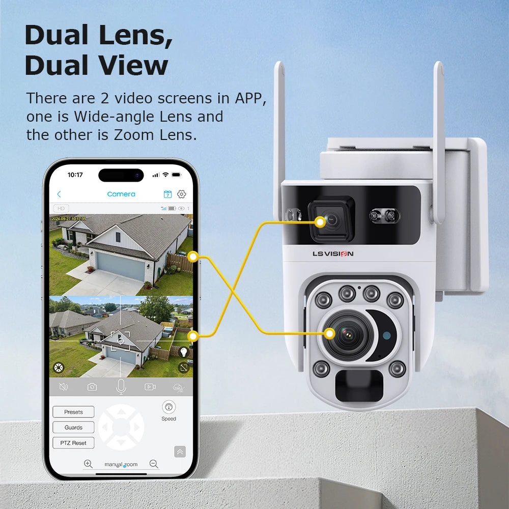 Câmera Solar 4K com Zoom Óptico 20X e Rastreamento Automático | Tela Dupla 4G/WiFi | LS Vision 12MP