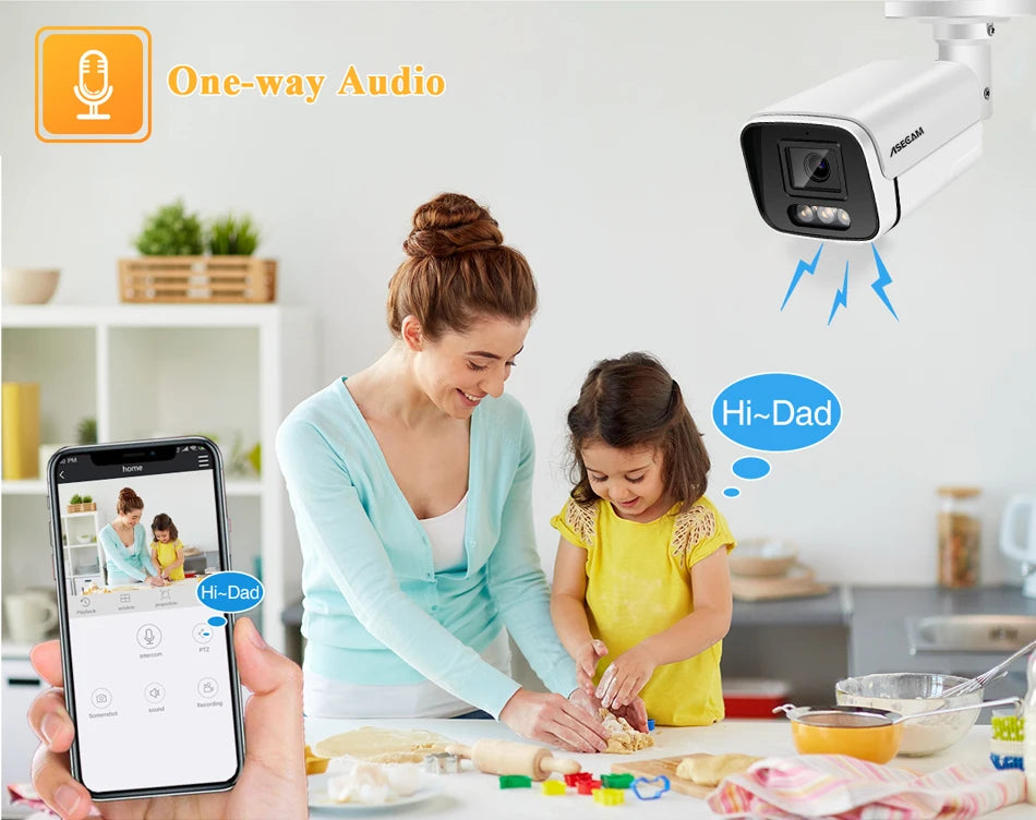 Câmera IP PoE 8MP com IA Detecção Humana 3 LEDs Visão Noturna Colorida - ASECAM B3 AI
