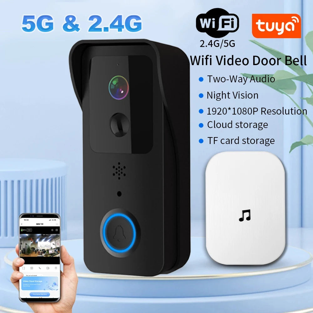 5G 2.4G WiFi Campainha de vídeo 1080P Tuya Smart Outdoor Wireless Intercom Câmera sem fio à prova d'água Ringing Bell