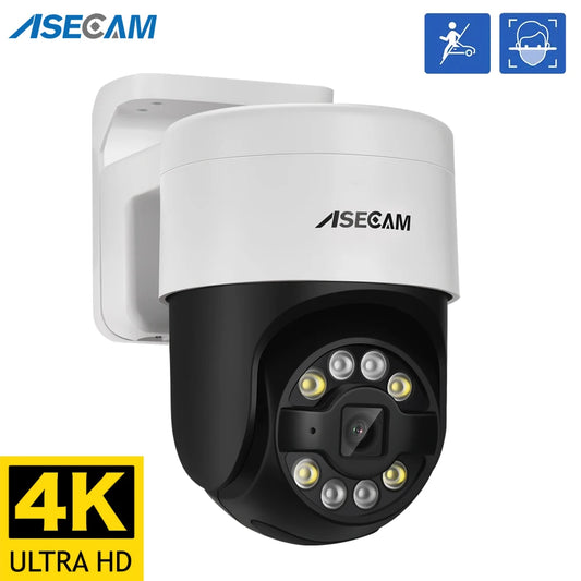 Câmera IP PoE PTZ 8MP 4K Dome com Detecção Facial Humana Zoom 4X Áudio Bidirecional H.265 ONVIF IP66 - ASECAM