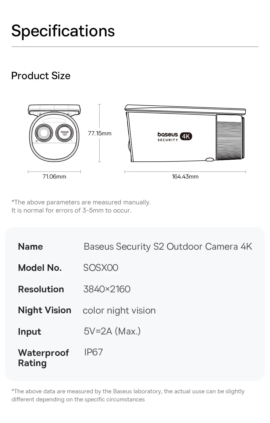 Câmera Baseus Security S2 4K Solar WiFi com Face ID e IP67 - 145° FOV
