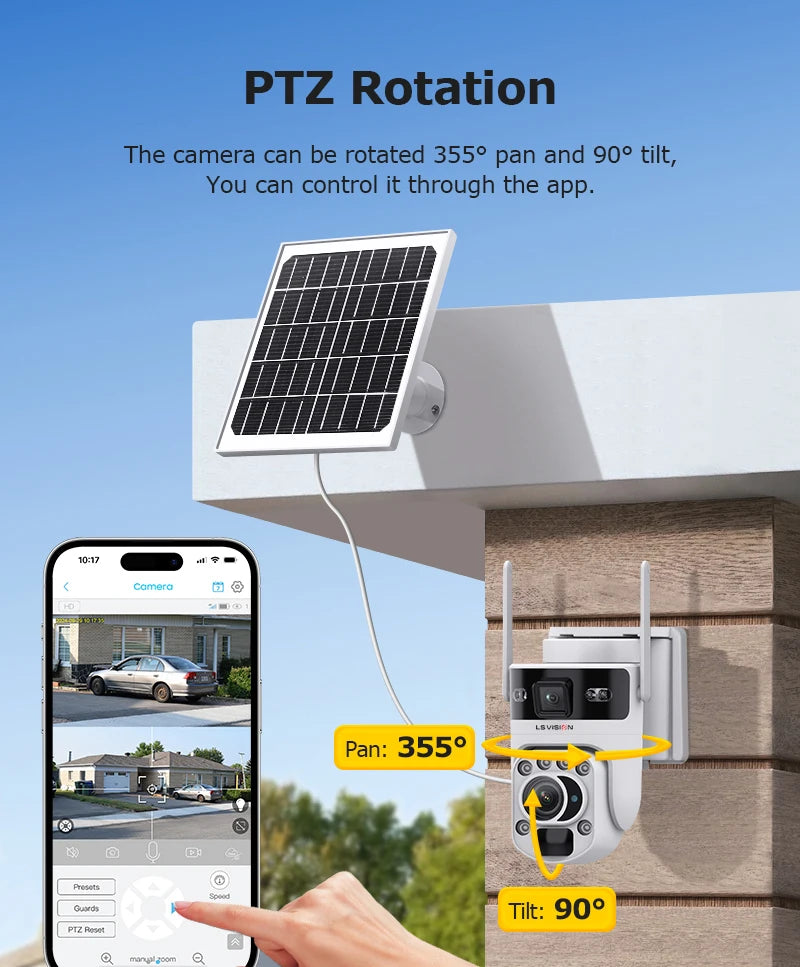 Câmera Solar 4K com Zoom Óptico 20X e Rastreamento Automático | Tela Dupla 4G/WiFi | LS Vision 12MP